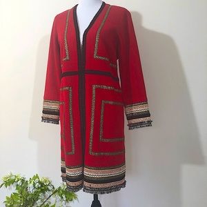 Red Knit Jacket Trimmed with Gold and Braid